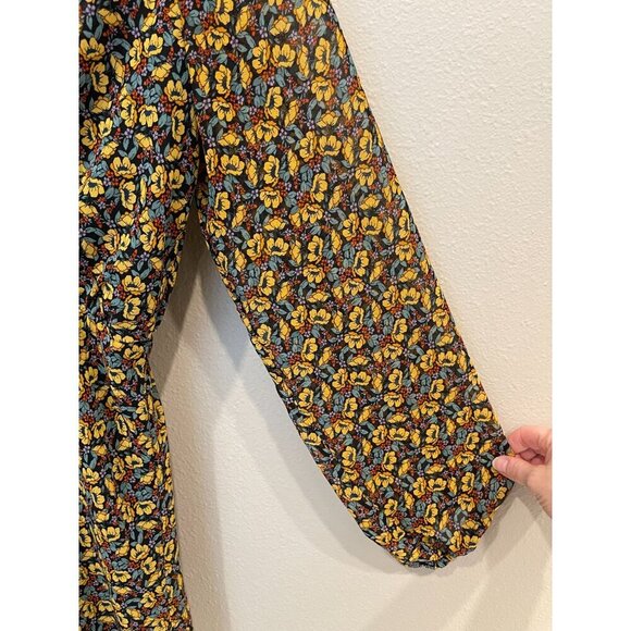 Zara V-Neck Floral Mini Dress Small Long Peasant Sleeves Flowy Prairie Boho - Picture 6 of 10